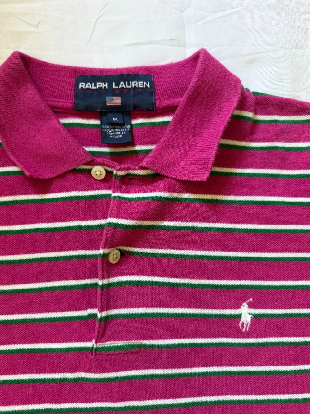 Vintage 90's Polo Ralph Lauren Polo Shirt Mens Size M Pink Green White Stripes